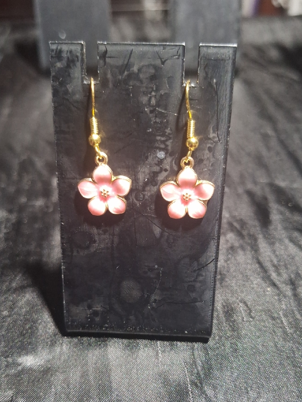 Gold Pink Flower Dangle Earrings - Women Jewelry